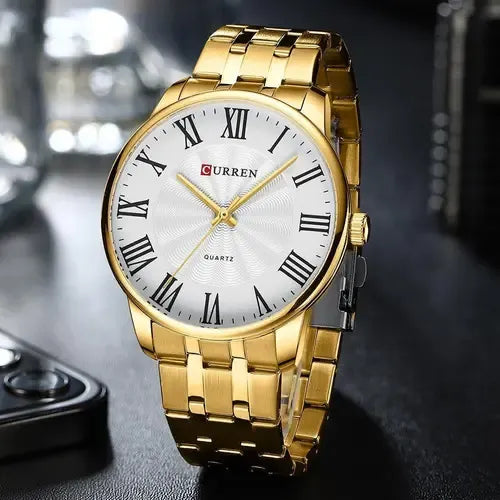 Reloj Curren 8422-5 De Acero Impermeable Para Hombre Dorado