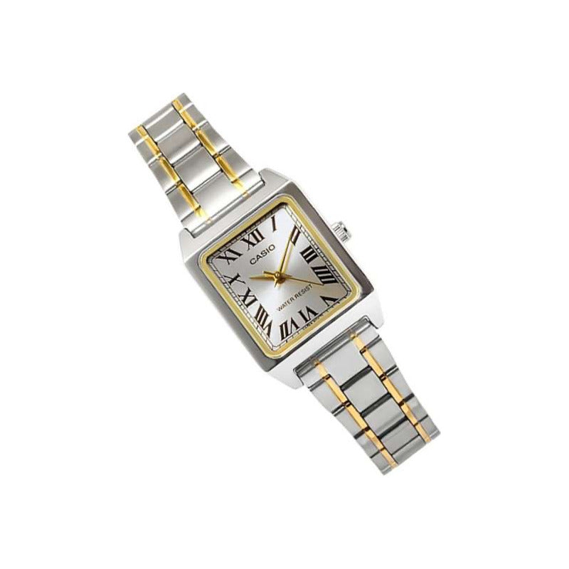 Reloj Casio Dama Ltp-v007sg-9b Acero Combinado Numeros Romanos Plata Beige