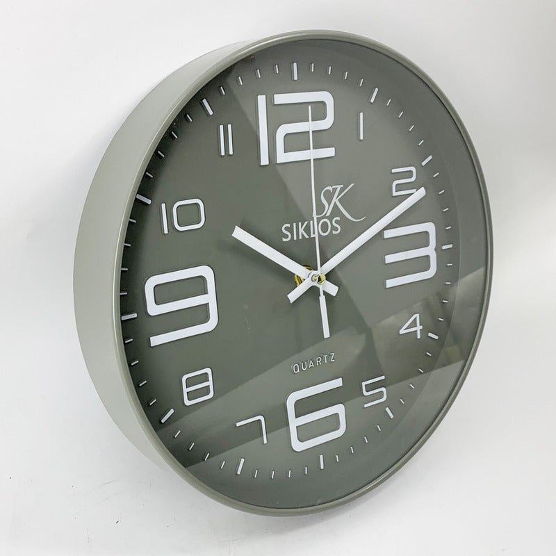 Reloj Pared Plastico Siklos Gb8103 25cm Silencioso  Gris Oscuro