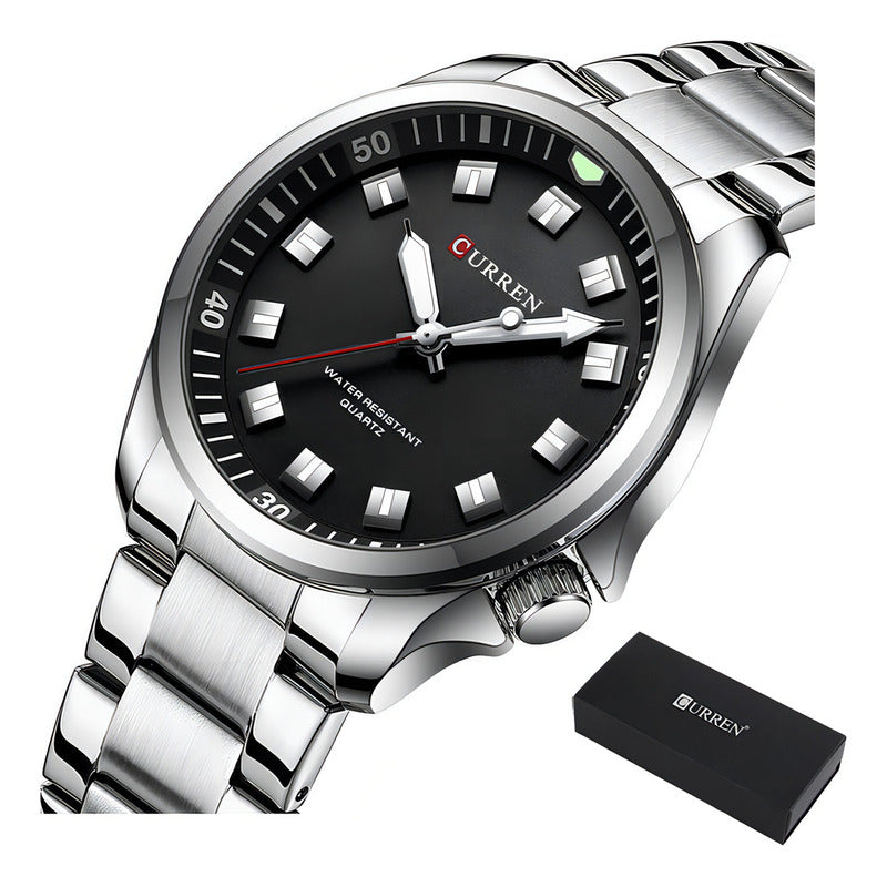 Relojes De Cuarzo Luminosos Curren 8451 Business . Fondo Plata Negro