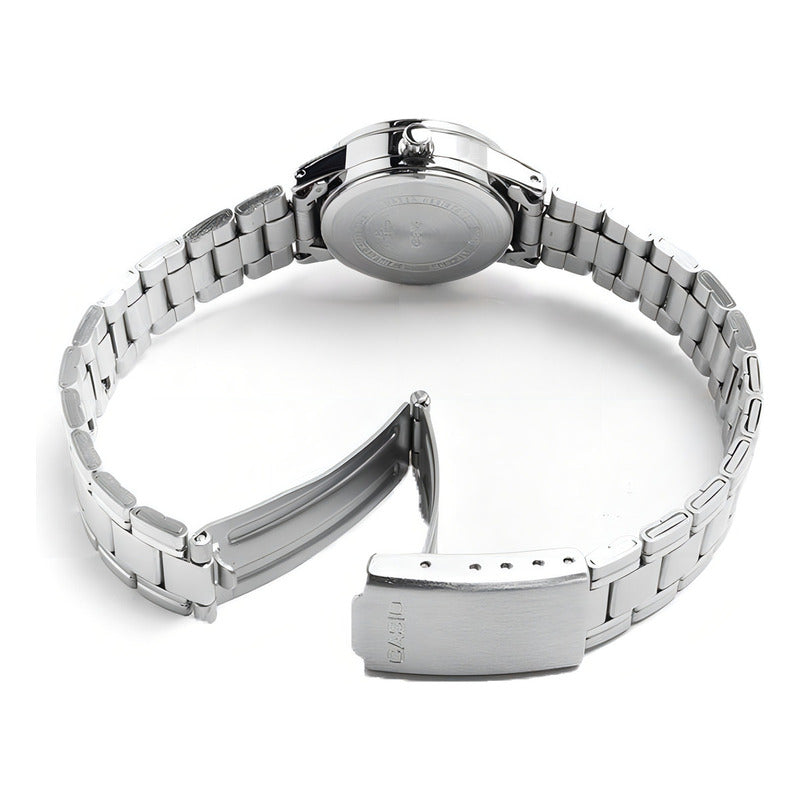 Reloj Casio Ltp-v002d Para Mujer Con Correa De Acero Plateado Y Fondo Rosa Plata