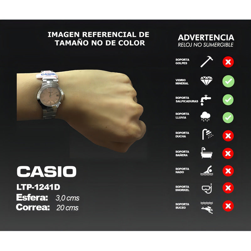 Reloj Mujer Casio Ltp-1241d-4a3df Color De La Correa Plateado Color Del Bisel Plateado Color Del Fondo Rosa