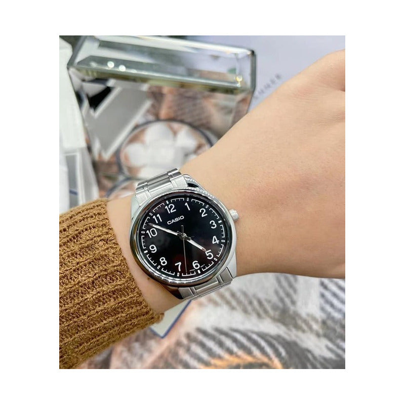 Reloj Casio Hombre Mtp-v005d-1b4 Original Plateado Plateado Negro