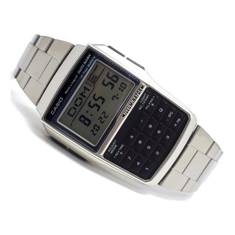 Reloj Pulsera Digital Casio Dbc-32d-1a Con Correa De Acero Inoxidable Color Plateado Plata Azul