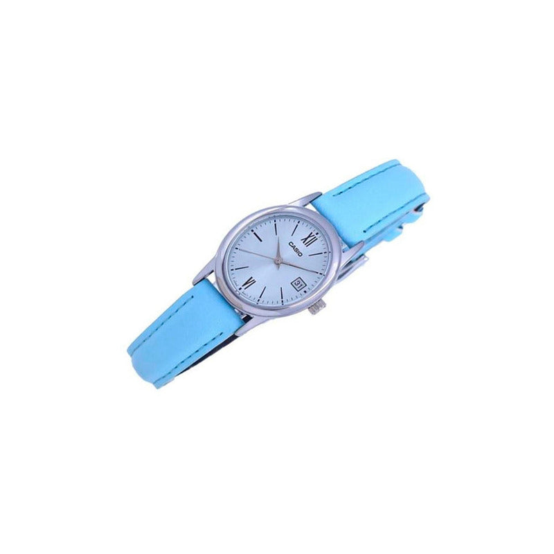 Reloj Casio Analogo Dama Ltp-v002l-2b3 Relojesymas Azul Plateado