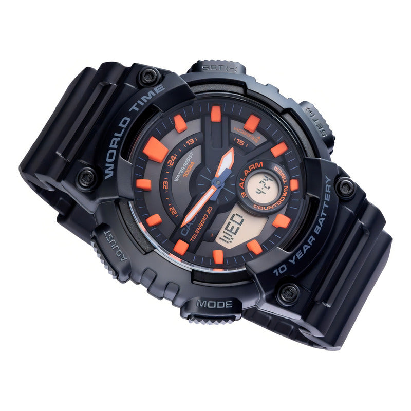Reloj Casio Deportivo Aeq-110w-1a2vdf Color Del Fondo Negro Color De La Correa Negro Color Del Bisel Negro