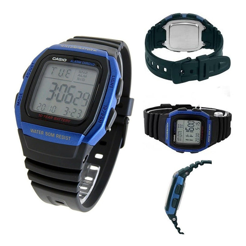 Reloj Casio Hombre W-96h-2a Sumergible Original Negro Azul Gris Oscuro