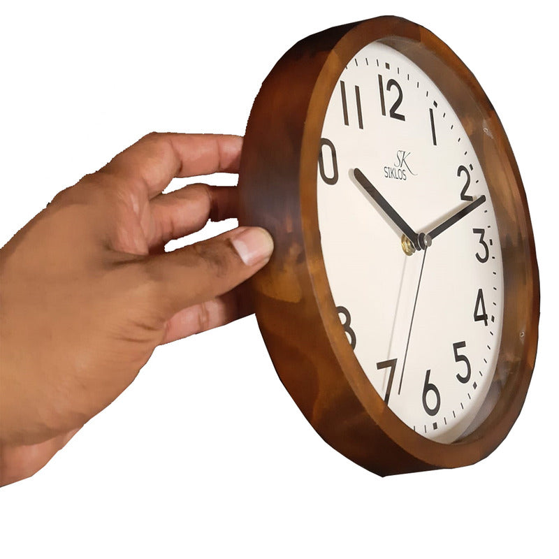 Reloj Pared Madera Siklos 25cm Silencioso Relojesymas Color De La Estructura Marrón Oscuro Color Del Fondo Blanco