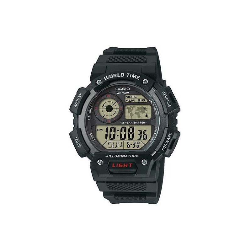 Reloj Casio Hombre Ae-1400wh-1a Digital Mapa Mundi100% Original Color De La Correa Negro
