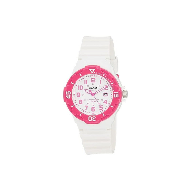 Reloj Casio Analógico Para Mujer Lrw-200h-4bv Blanco Con Detalles Fucsia