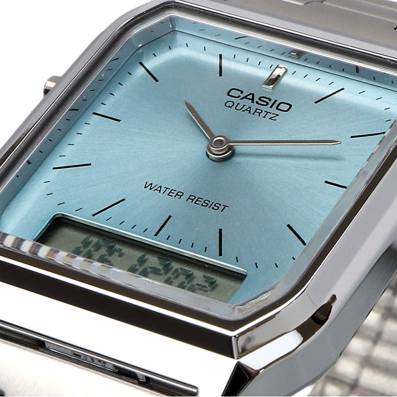 Reloj Casio Vintage Digital De Cuarzo Con Cronógrafo Y Malla De Acero Inoxidable Plateado Celeste