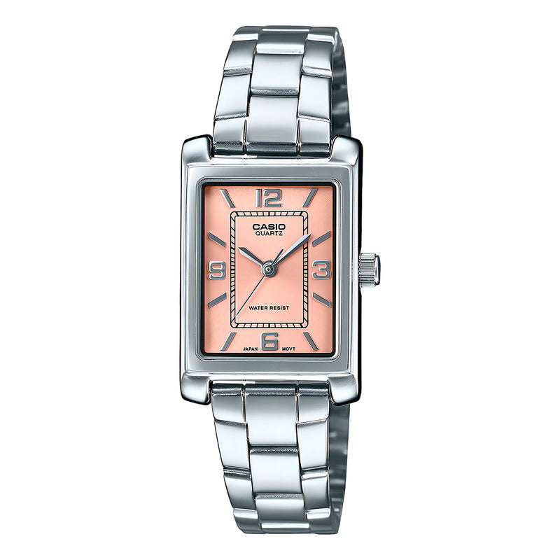 Reloj Mujer Casio Ltp-1234dd-4adf Core Ladies Correa Plateado Bisel Plateado Fondo Azul