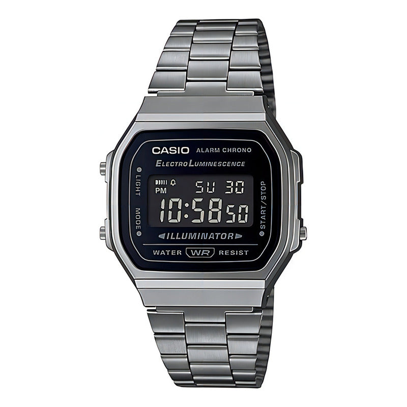 Reloj Pulsera Digital Casio A-168wgg-1b Con Correa De Acero Inoxidable Color Peltre - Fondo Negro