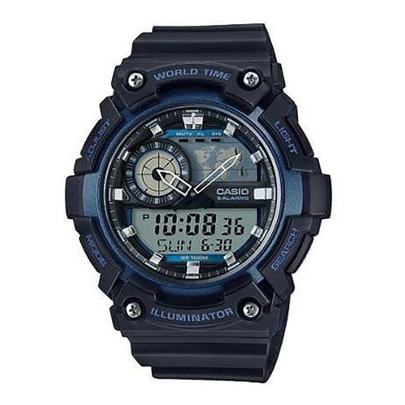Reloj Casio Analogo Digital Aeq-200w-2a Original Negro Azul Azul