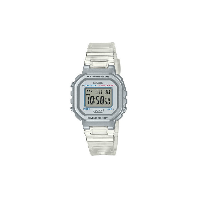 Reloj Casio Juvenil Dama La-20whs-7a Color De La Malla Transparente Plateado Blanco