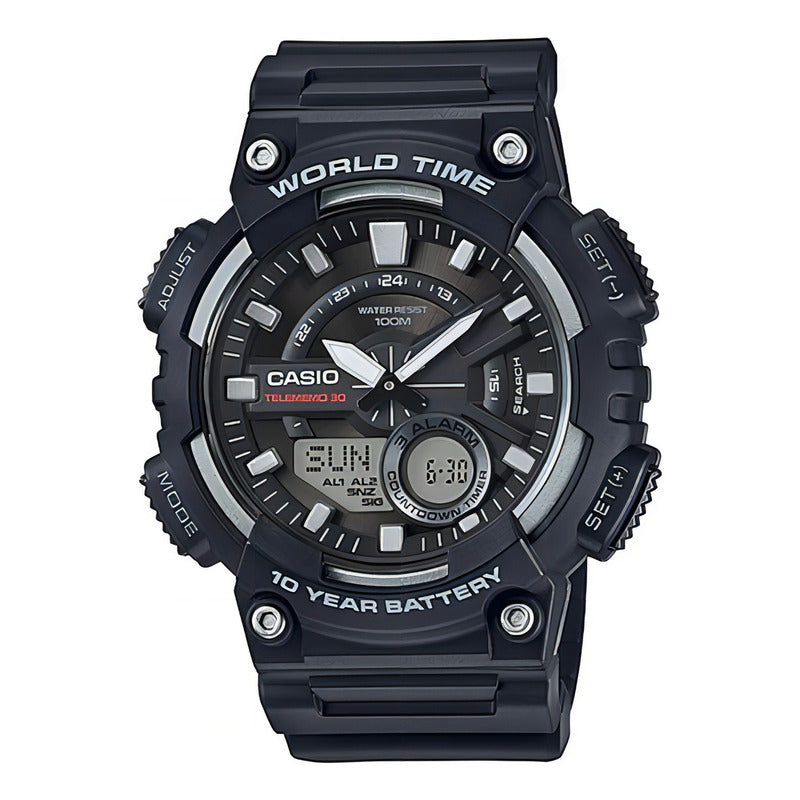 Reloj Casio Aeq-110 Hombre Analógico-digital Con Alarma Y Cronógrafo Negro Gris