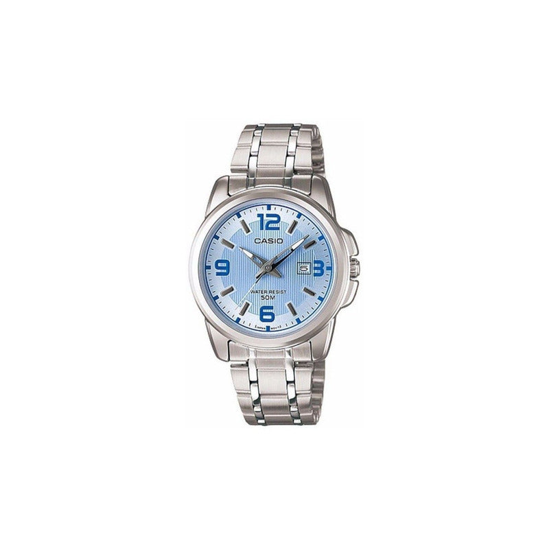 Reloj Casio Para Mujer Ltp-1314d De Acero Inoxidable Con Fechador Plateado Celeste