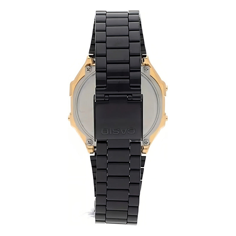 Reloj Pulsera Digital Casio A-168wegb-1b Con Correa De Acero Inoxidable Color Negro - Bisel Dorado