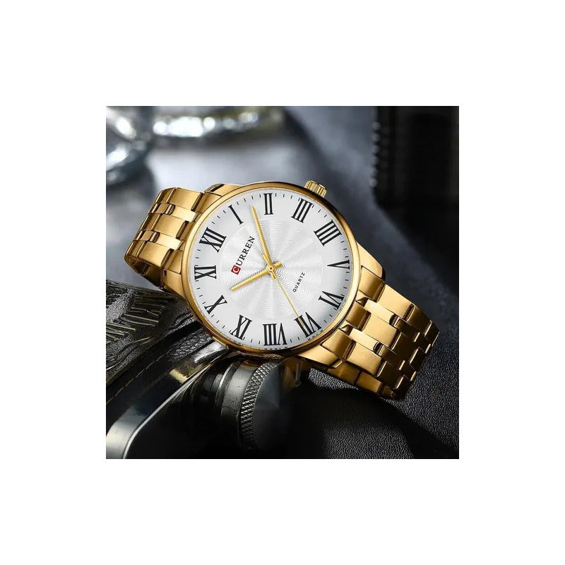 Reloj Curren 8422 De Acero Impermeable Para Hombre Dorado