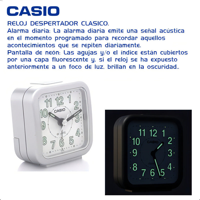 Reloj Despertador Analogico Casio Tq-141-8d Luz Numeros Grandes. Gris
