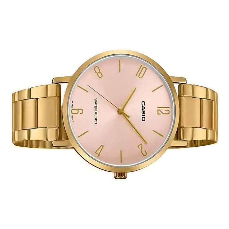 Reloj Casio Para Mujer De Acero Inoxidable Dorado Con Fondo Rosado