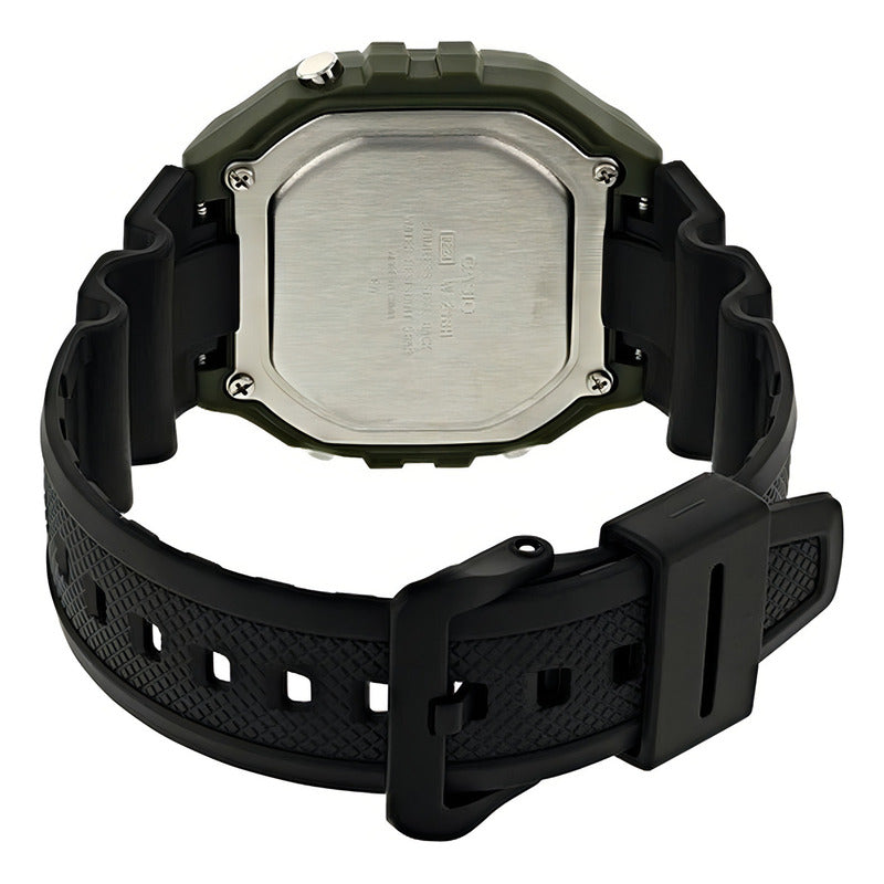 Reloj De Pulsera Casio Youth W-218h-3a, Digital, Para Hombre, Fondo Gris, Con Correa De Resina Color Negro, Dial Negro, Minutero/segundero Negro, Bisel Color Verde, Luz Ámbar Y Hebi