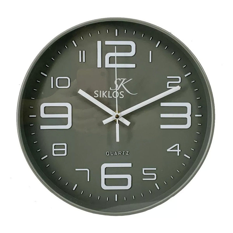Reloj De Pared Silencioso De Plástico, 25 Cm, Siklos Gb8103, Gris Oscuro