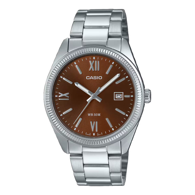 Reloj Casio Metal Hombre Mtp-1302dd-5av Nuevo Original Plateado Chocolate