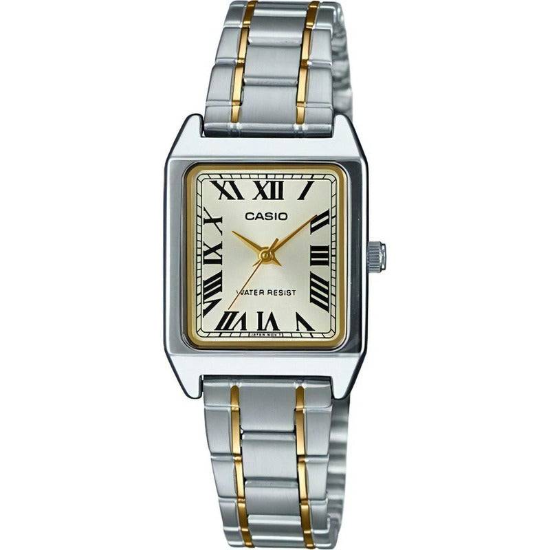 Reloj Casio Dama Ltp-v007sg-9b Acero Combinado Numeros Romanos Plata Beige
