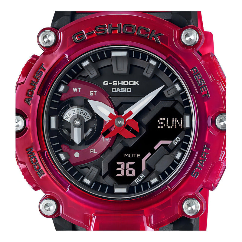 Reloj Casio G-shock Skeleton Ga-2200skl-4acr Original Color Del Bisel Rojo Color Del Fondo Rojo