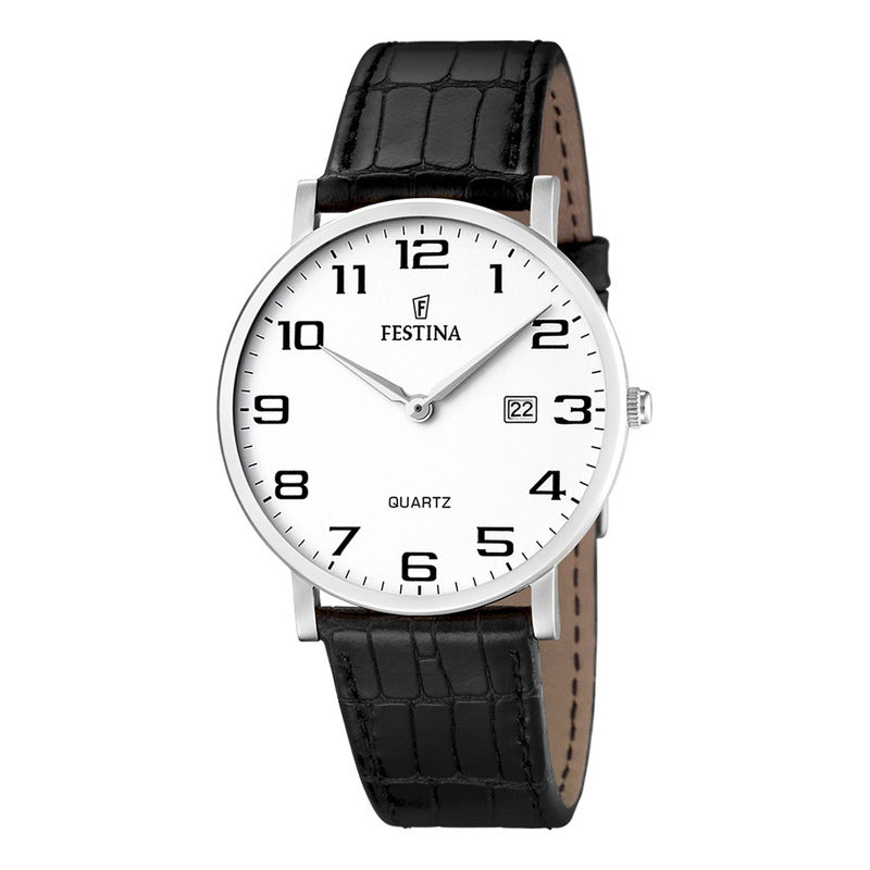 Reloj Hombre Festina F16476/1 Cuero Negro Analógico Negro Plateado Blanco