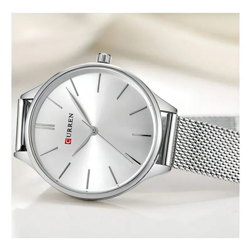 Relojes De Mujer De Cuarzo Inoxidable Curren 9024-1 Plateado White