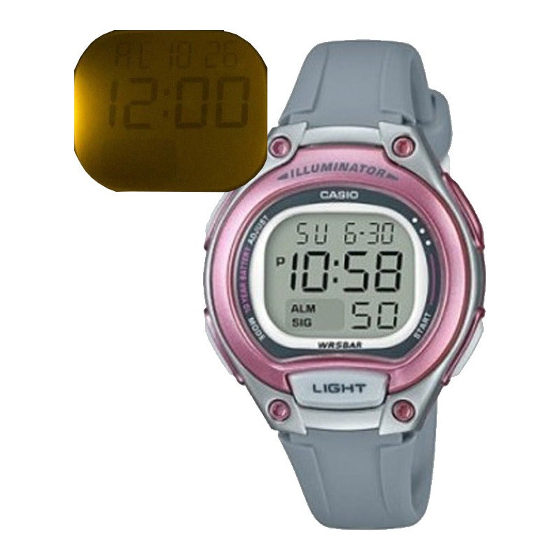Reloj De Pulsera Casio Digital Lw-203-8a Relojesymas Gris Rosa Claro