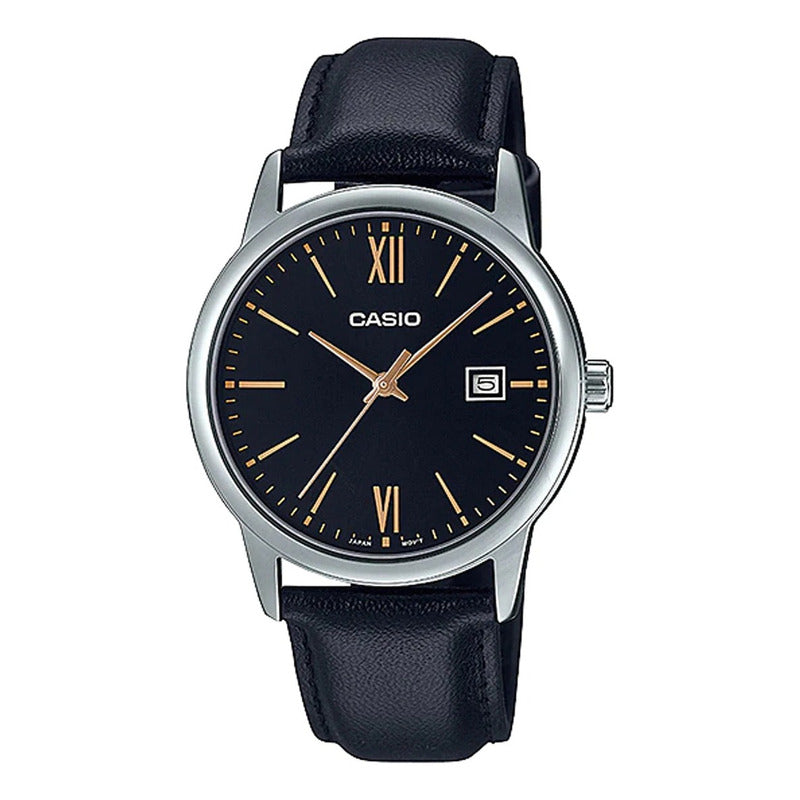 Reloj De Pulsera Casio Enticer Mtp-v002l-1b3 Original Negro Plateado