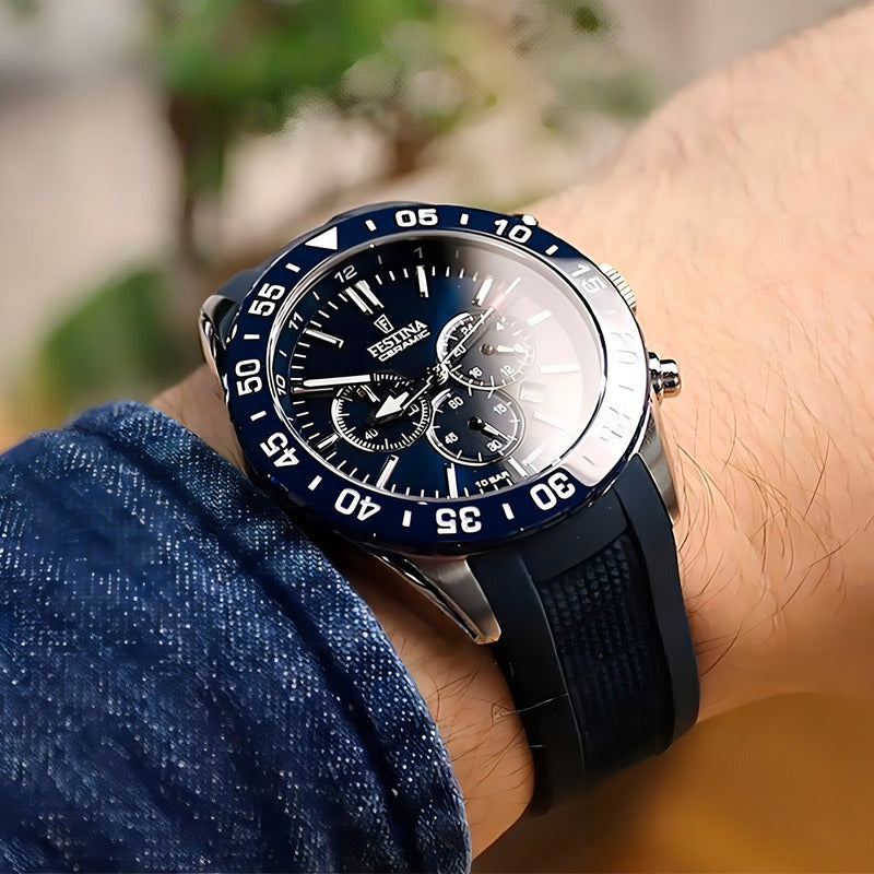 Reloj Festina F20515/1 Hombre Plateado Ceramic /marisio Azul