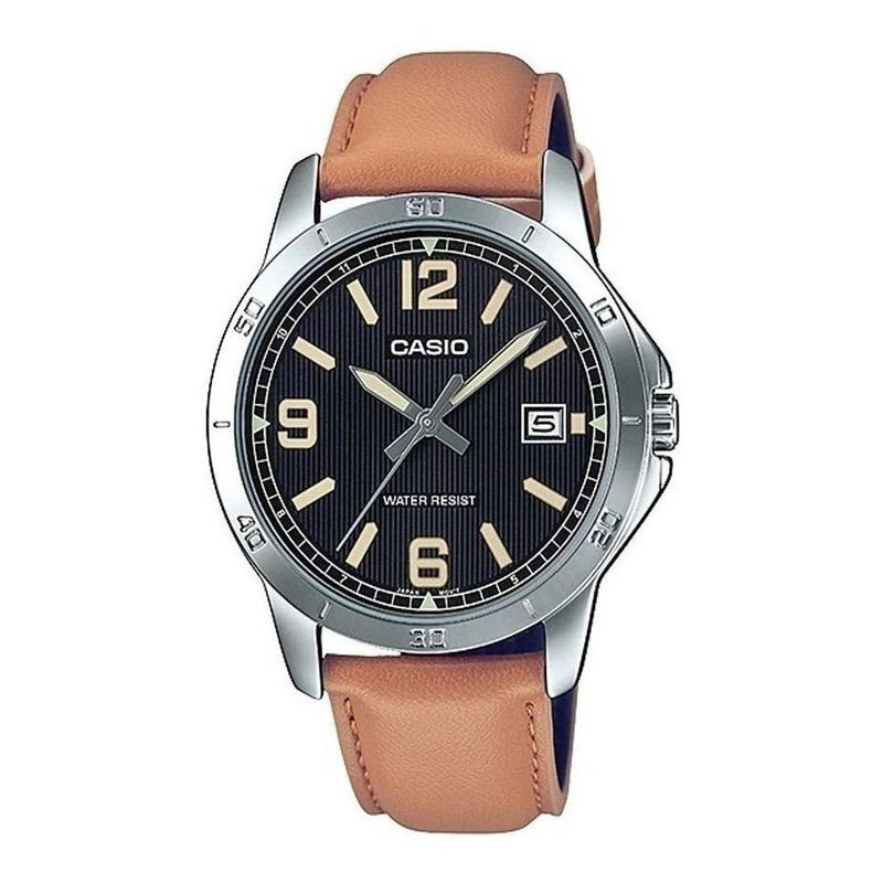 Reloj De Pulsera Casio Enticer Mtp-v004l-1b2 Relojesymas Marrón Plata Negro
