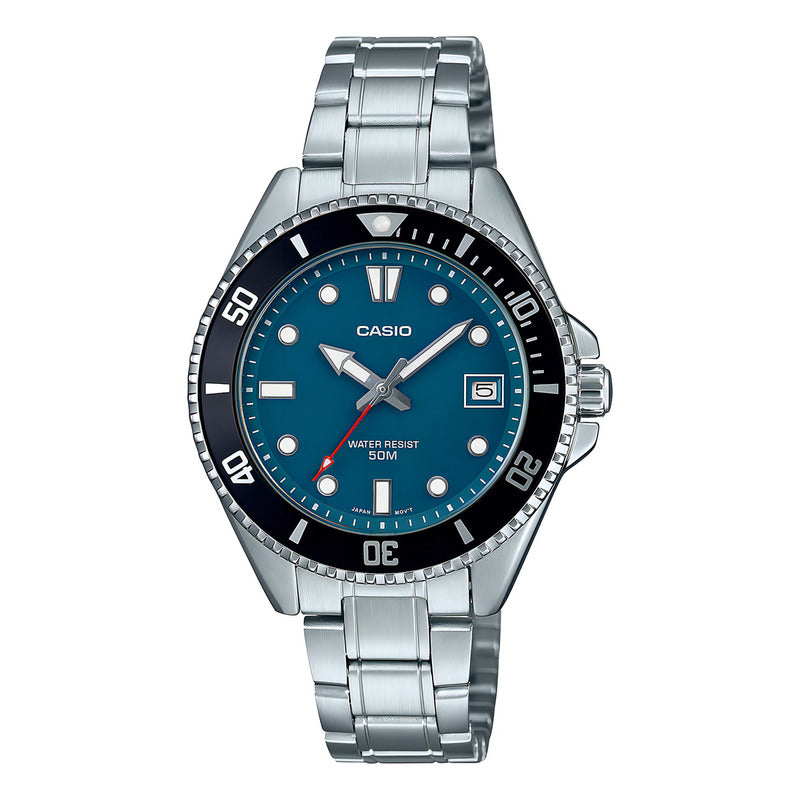 Reloj Casio Para Hombre Con Correa Plateada Y Fondo Azul Plateado