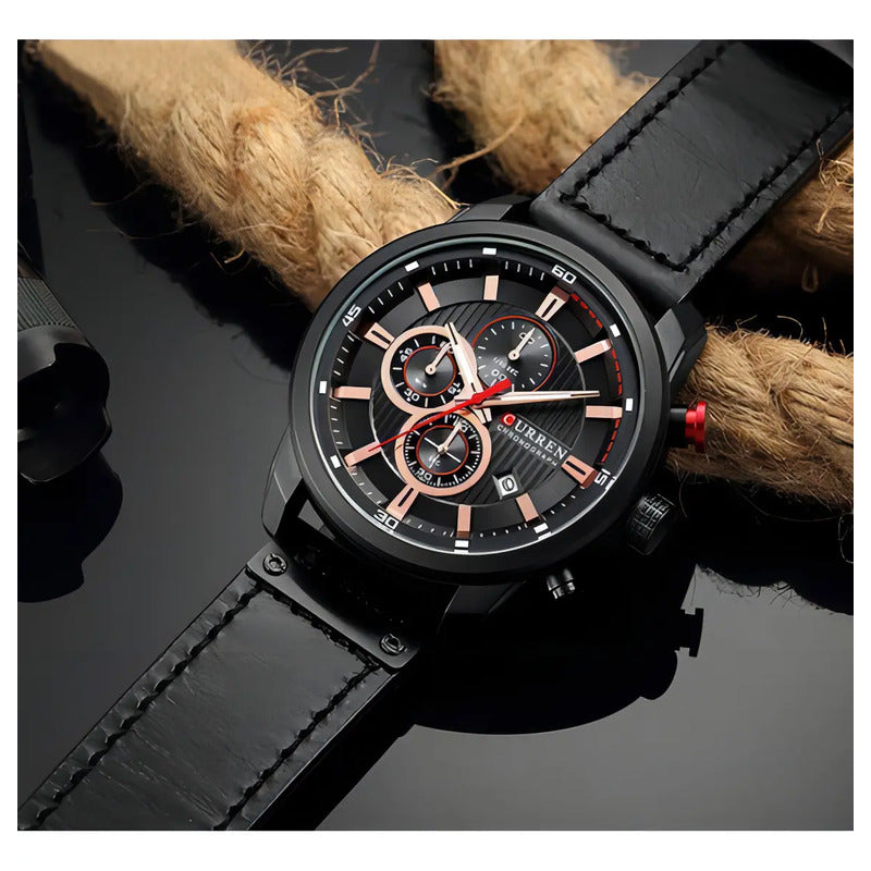 Reloj De Pulsera Curren 8291 Para Hombre Con Cronógrafo Y Calendario Negro