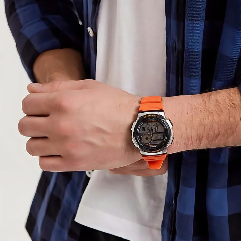 Reloj Pulsera Hombre Casio Youth Series Ae-1000w-4bv Naranja Negro