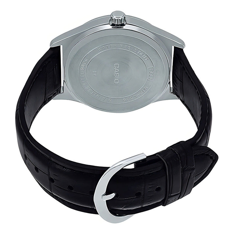Reloj Casio Clásico De Cuero Para Hombre (números Romanos) Con Correa Negra Negro Plata Blanco