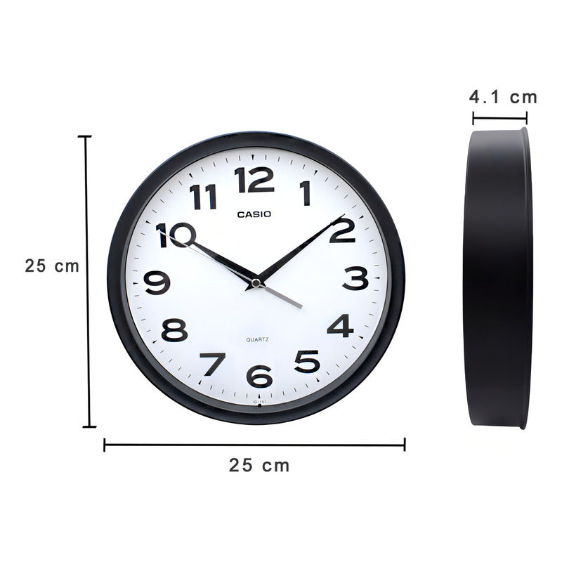 Reloj Casio Mural Iq-151-1df Análogo Borde Negro Fondo Blanco