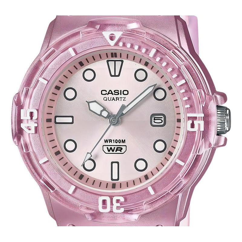 Reloj Casio Análogo Para Dama Retro Lrw-200hs Correa Rosa Bisel Rosa Fondo Rosa