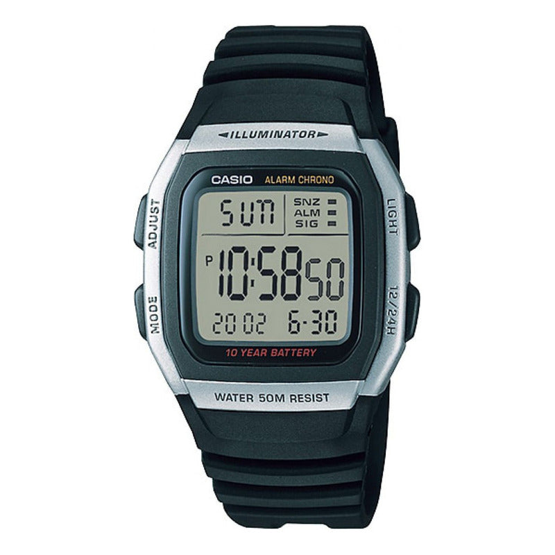 Reloj Casio Hombre Retro W-96h-1a 10 Años De Bateria Grat Color Del Fondo Agua Negro Plateado