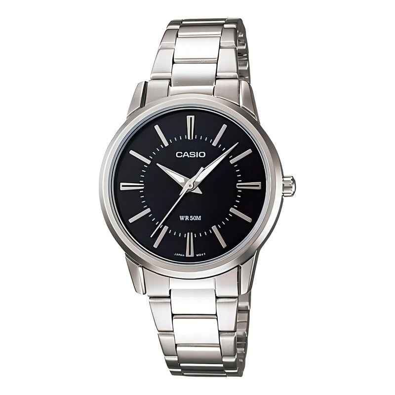 Reloj De Mujer Casio Ltp-1303d Analógico, De Cuarzo Y Con Correa De Acero Plateado Negro