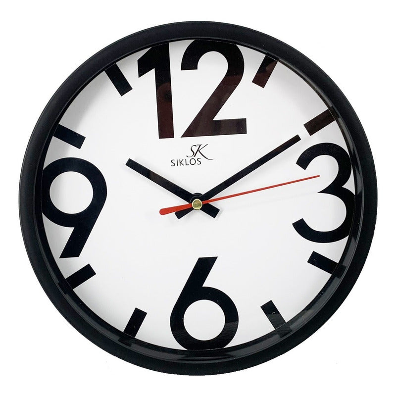 Reloj Pared Plastico Siklos Gb8082 20cm Silencioso  Negro Blanco