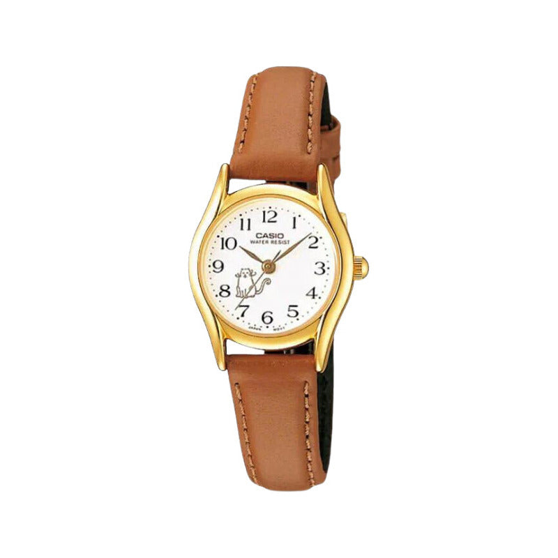 Reloj Casio Ltp-1094q-7b8rd Mujer Correa Piel Marrón Full Dorado Blanco