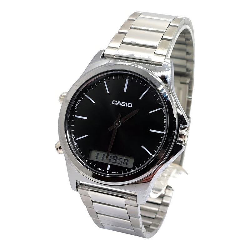 Reloj Casio Mtp-vc01d Para Hombre Con Correa De Acero Y Fondo Negro Plateado