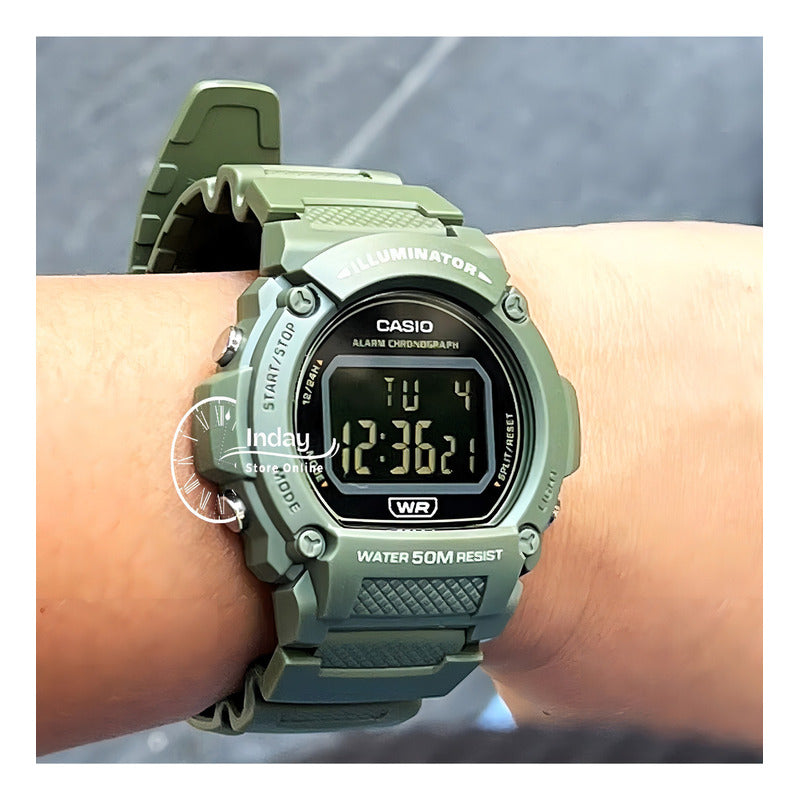 Reloj Pulsera Digital Casio W-219hc-3bvdf Con Correa De Resina Color Verde - Bisel Negro