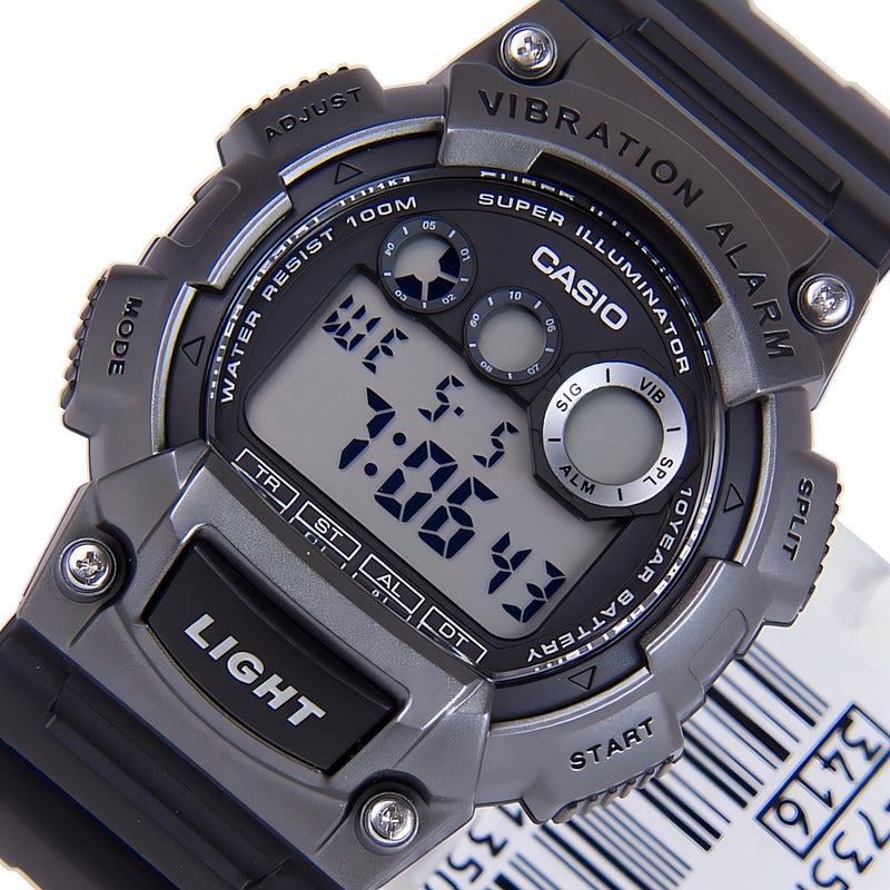 Reloj Casio W735h-1a3v Sumergible Wr 100m Alarma Vibracion Negro Gris Claro