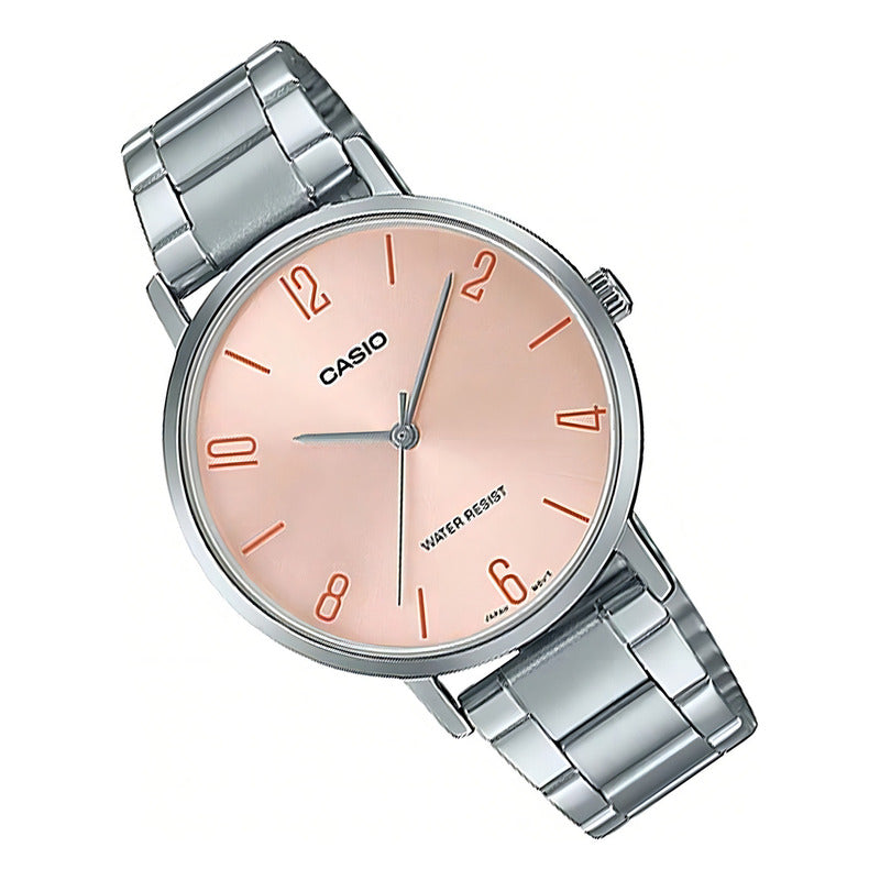 Reloj Mujer Casio Ltp-vt01d-4b2 Plateado Análogo Fondo Rosa Palo Rosa